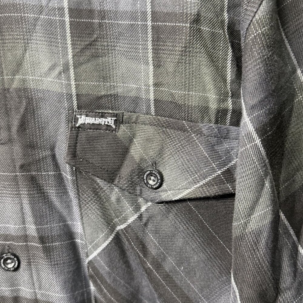 Dixxon Flannel Megadeth Black Gray Plaid Shirt Large NEW - Picture 4 of 9